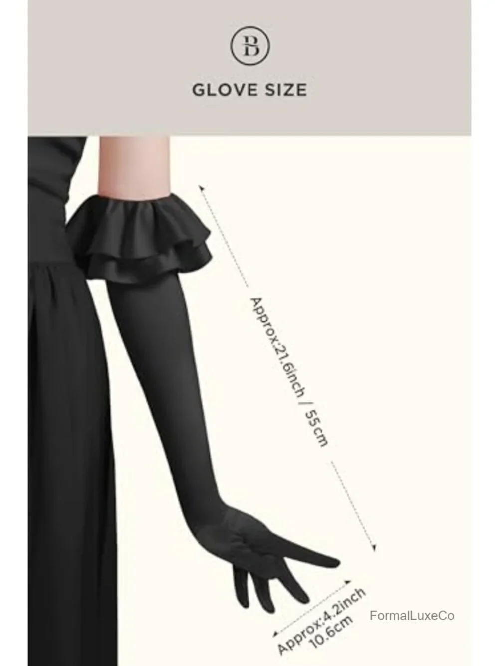 Long Satin Opera Gloves for Women with Ruffled Cuffs - Evening Party Wear